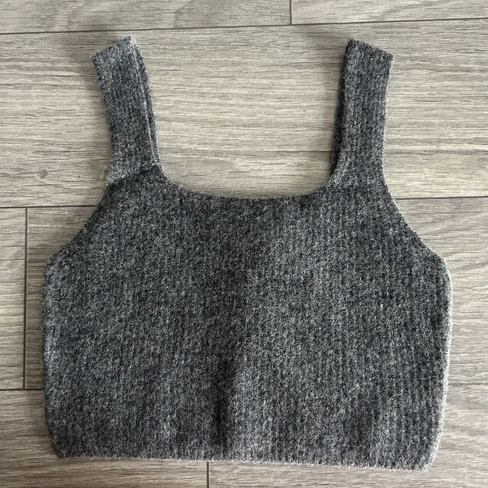 Everlane Cozy‎ Stretch Cropped Tank Top Wool Blend Heathered Charcoal Size Small